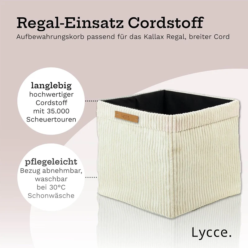 Lycce Kallax Boxen Cordstoff 4er Set | faltbare Aufbewahrungsboxen 33 x 33 x H31 cm mit abnehmbarem
