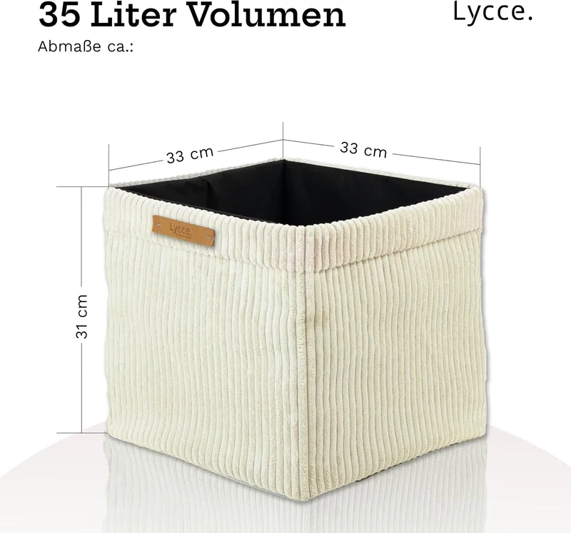 Lycce Kallax Boxen Cordstoff 4er Set | faltbare Aufbewahrungsboxen 33 x 33 x H31 cm mit abnehmbarem