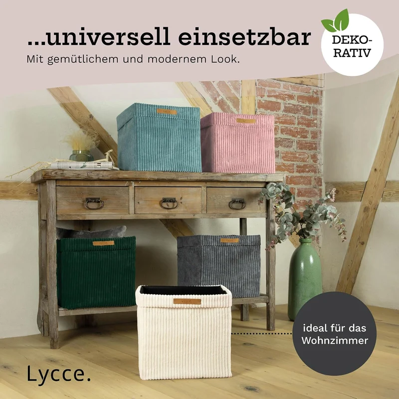 Lycce Kallax Boxen Cordstoff 4er Set | faltbare Aufbewahrungsboxen 33 x 33 x H31 cm mit abnehmbarem