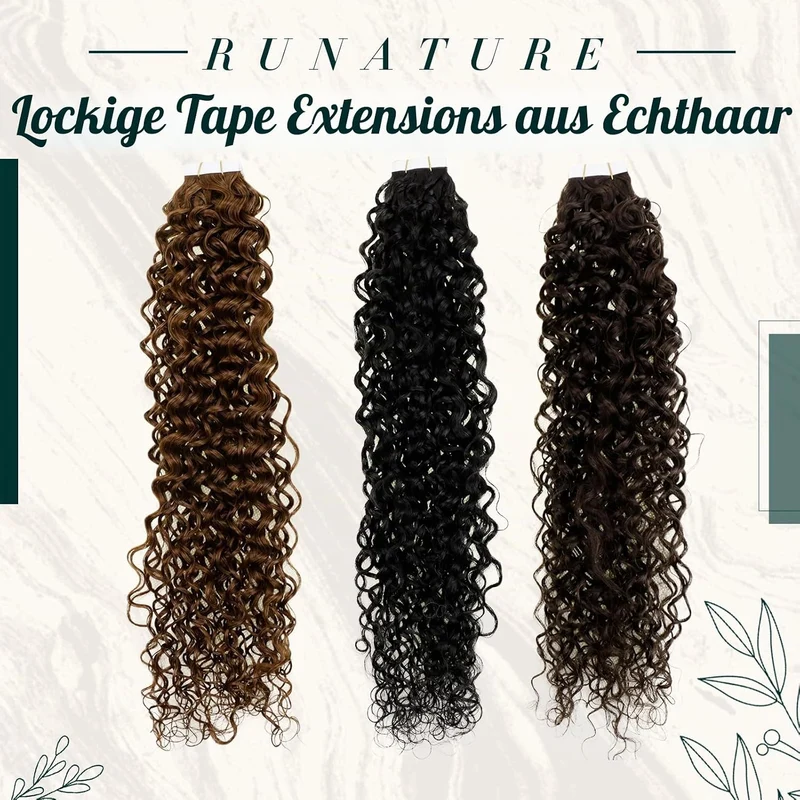 RUNATURE Tape Extensions Echthaar Lockig Extensions Tape in Extensions Echthaar Locken Echthaar Tape