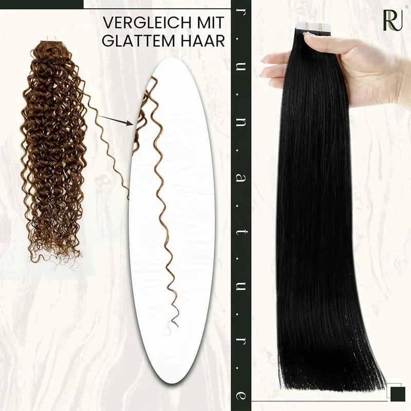 RUNATURE Tape Extensions Echthaar Lockig Extensions Tape in Extensions Echthaar Locken Echthaar Tape