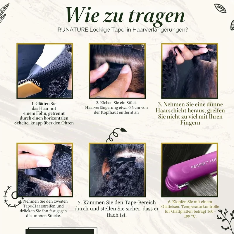 RUNATURE Tape Extensions Echthaar Lockig Extensions Tape in Extensions Echthaar Locken Echthaar Tape