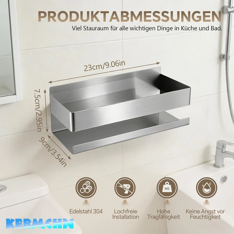 Duschablage ohne Bohren 23 * 9 * 7.5CM- Selbstklebender Duschkorb, Rostfreies Badezimmerregal, platz