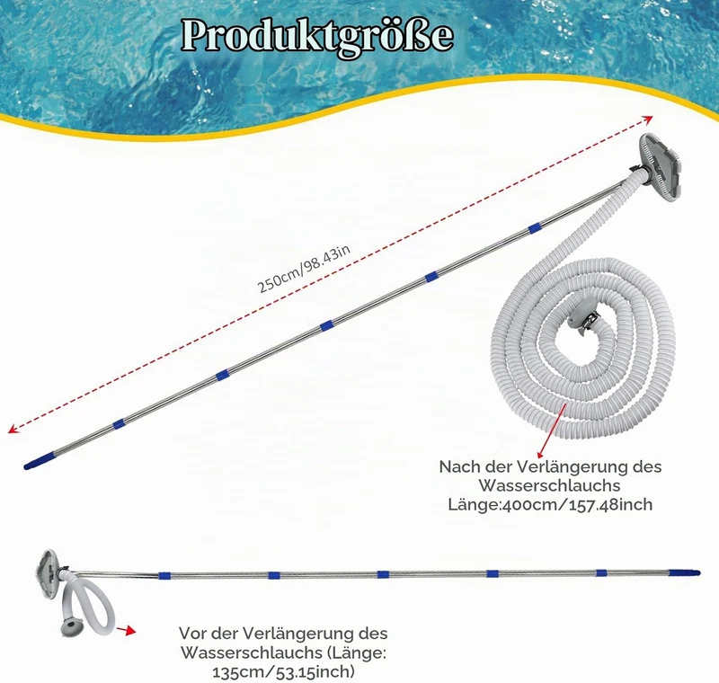 Poolsauger Bodensauger, Poolreiniger Bodensauger mit 4m Extradicker Schlauch und Edelstahlgriff, 202