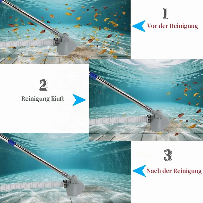 Poolsauger Bodensauger, Poolreiniger Bodensauger mit 4m Extradicker Schlauch und Edelstahlgriff, 202