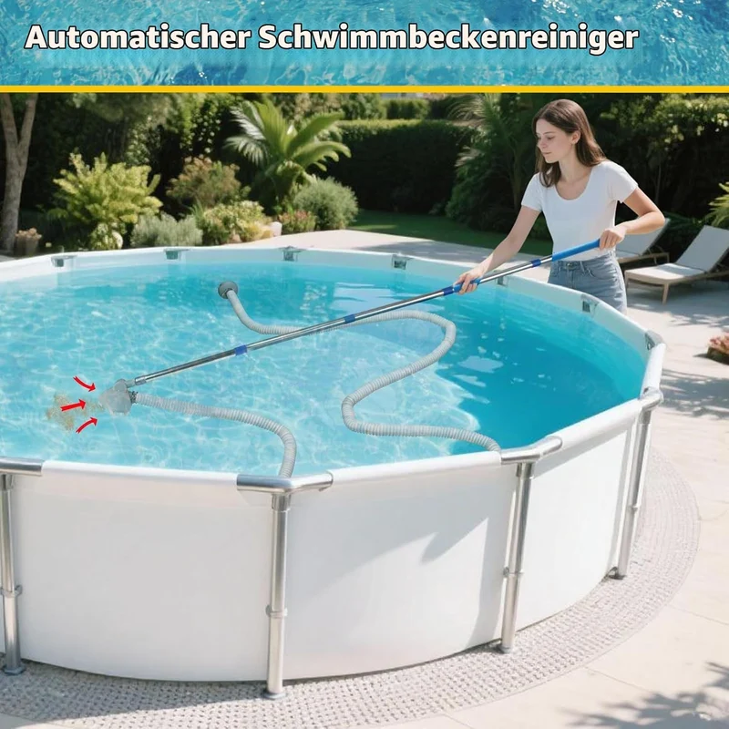 Poolsauger Bodensauger, Poolreiniger Bodensauger mit 4m Extradicker Schlauch und Edelstahlgriff, 202