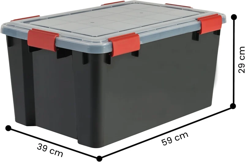 Iris Ohyama Luftdichte Kunststoff-Aufbewahrungsboxen mit Deckel, 50L, 4er-Set, Schwarz, Hermetischer