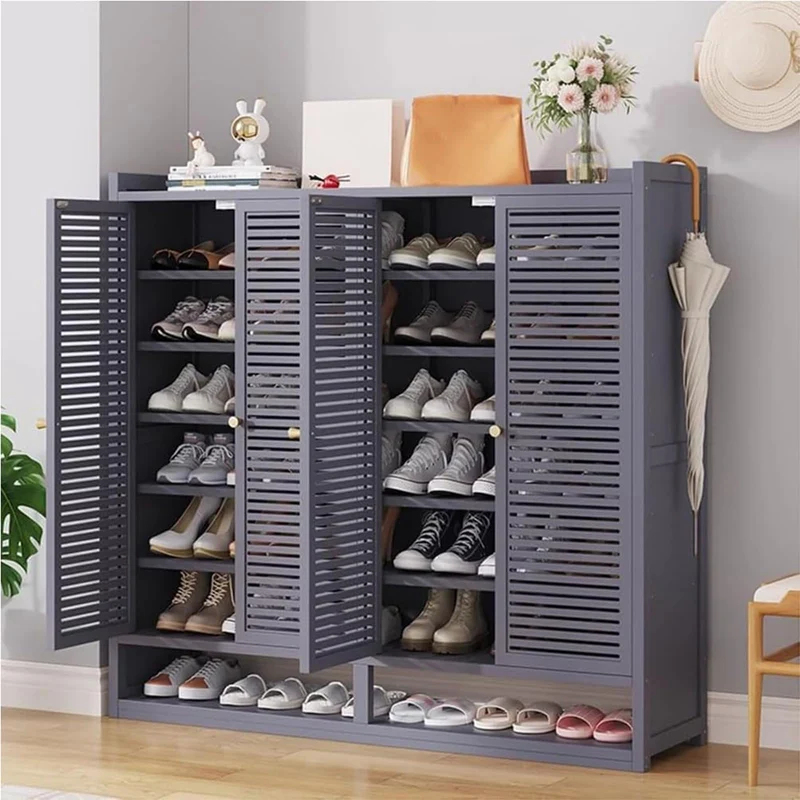 Generisch Schuhschrank Holz mit Korbgeflecht-Türen Moderner Bambus Schuhschränke Schuhschrank Schmal