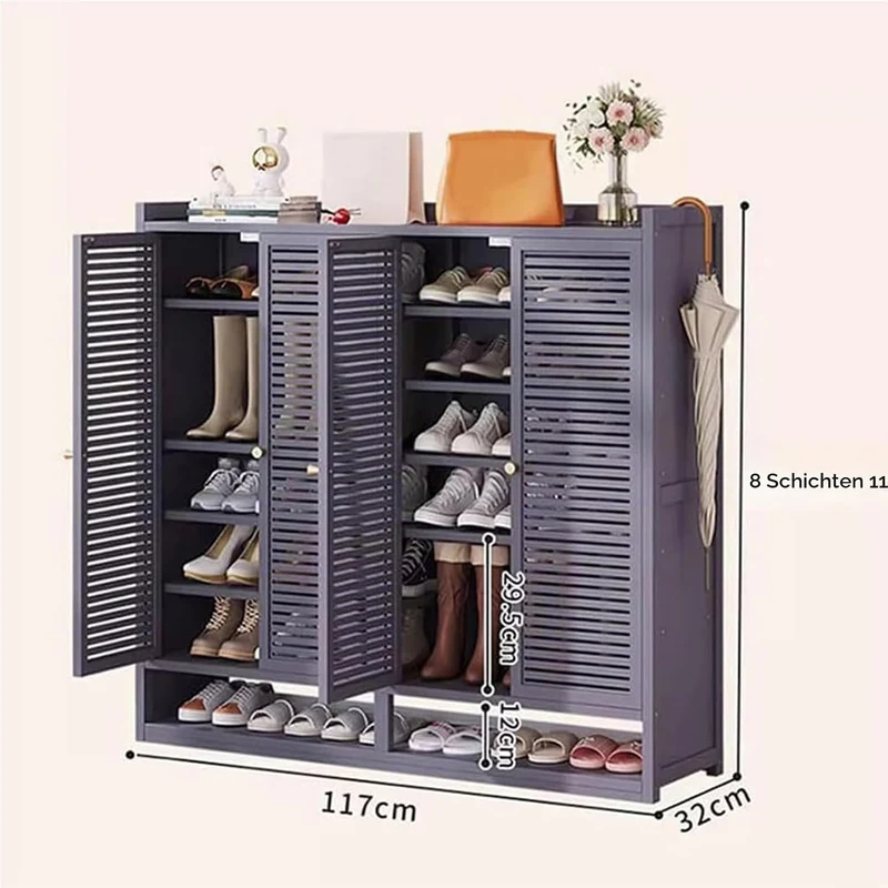 Generisch Schuhschrank Holz mit Korbgeflecht-Türen Moderner Bambus Schuhschränke Schuhschrank Schmal