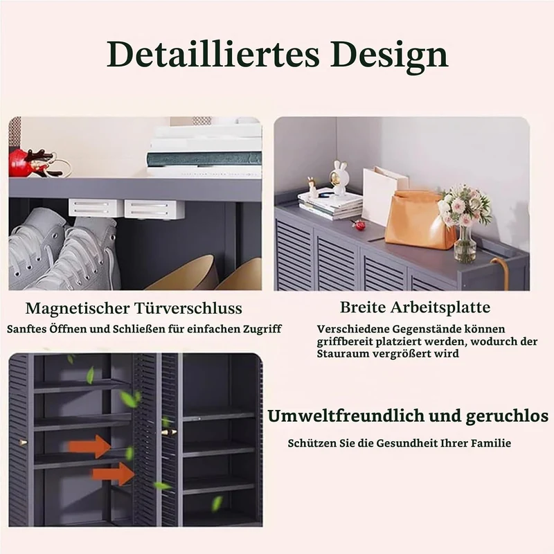 Generisch Schuhschrank Holz mit Korbgeflecht-Türen Moderner Bambus Schuhschränke Schuhschrank Schmal