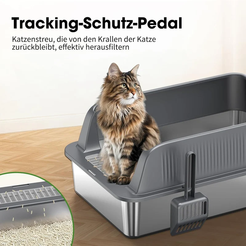 Edelstahl Offene Katzentoilette – extra grosse Katzentoilette mit hohen Seitenwänden für grosse Katz