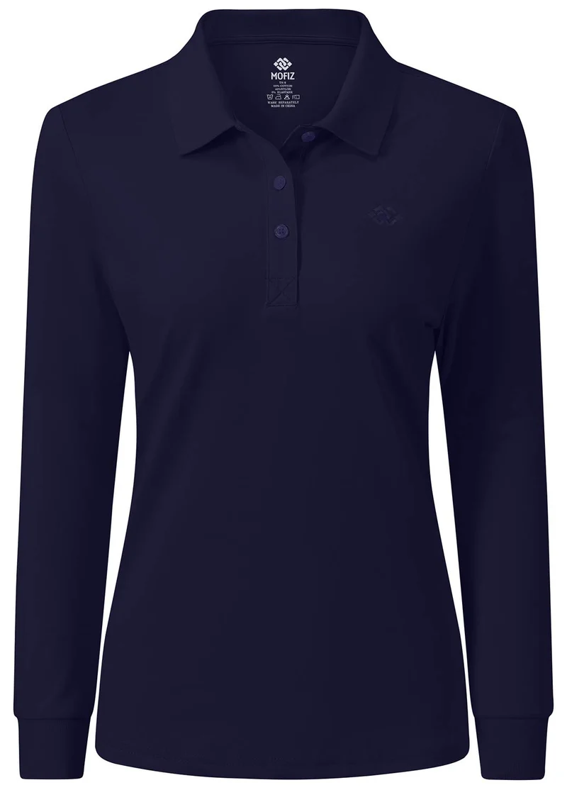 Damen Poloshirt Baumwolle Golf Wintershirt Langarm Oberteile Sports Training Polo mit Kragen Juwel B