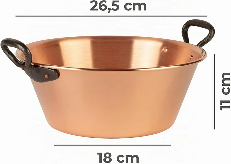 Kupfer Induktion Marmeladentopf Ø 26,5 cm, 3 Liter | Griffe aus Gusseisen | Kupfertopf zum Kochen vo