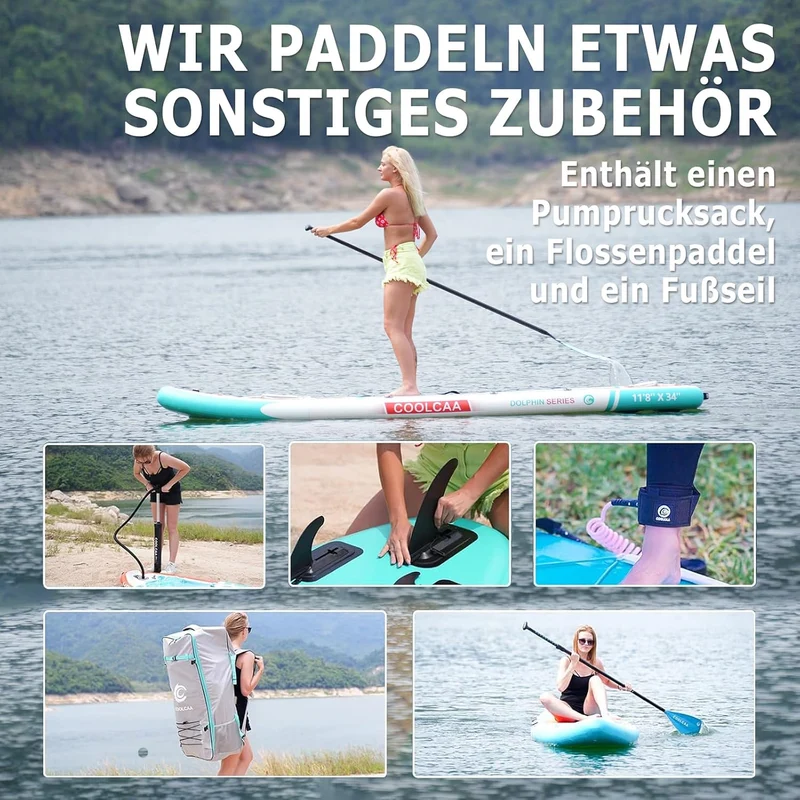 COOLCAA Dolphin Lite SUP Board, 355cm (Extra Gross) Stand Up Paddling Board, Aufblasbares Stand-Up P