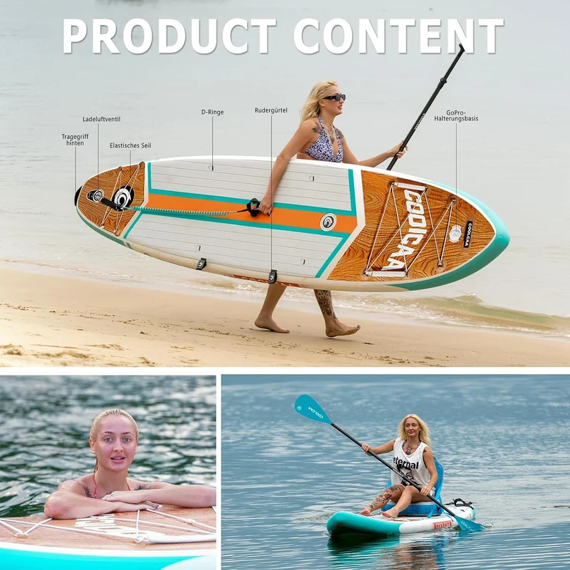 COOLCAA Dolphin Lite SUP Board, 355cm (Extra Gross) Stand Up Paddling Board, Aufblasbares Stand-Up P