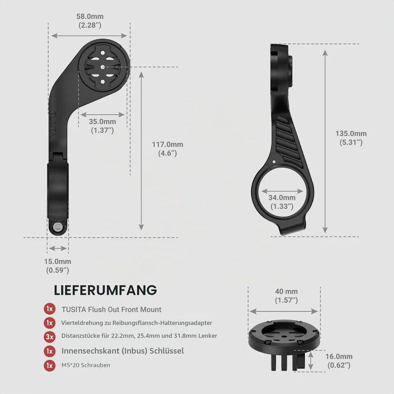 TUSITA Halterung Kit Kompatibel mit Garmin Edge GPS Fahrradcomputer, für Scheinwerfer Kamera, 010-13