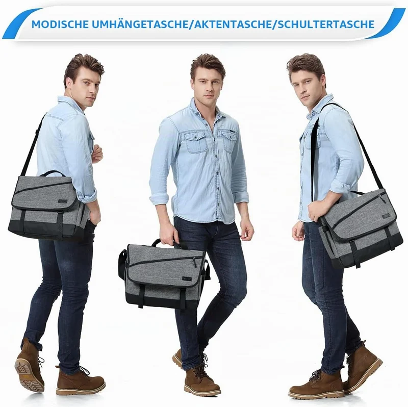 VASCHY Umhängetaschen Herren, Wasserabweisend 15.6 Zoll Laptop Schultertasche Laptoptaschen mit Gepo