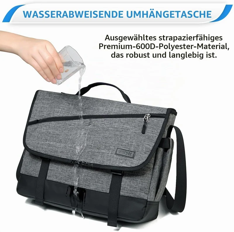 VASCHY Umhängetaschen Herren, Wasserabweisend 15.6 Zoll Laptop Schultertasche Laptoptaschen mit Gepo