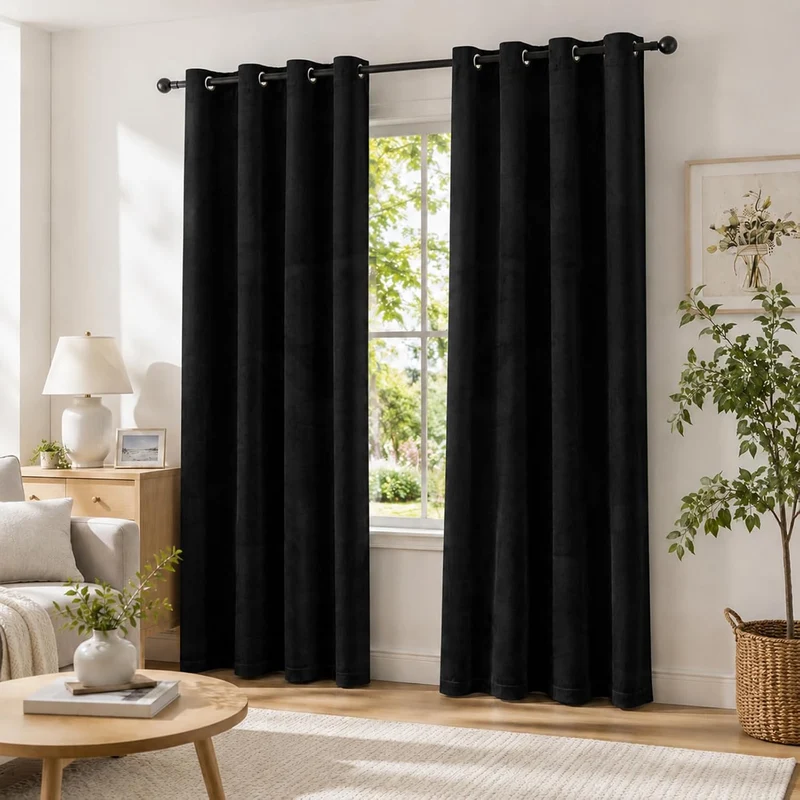 YSTELLAA Gardinen Samt 2er Set, 140×145 cm, Verdunklungsvorhänge Mit Ösen, Vorhang Blickdicht Wohnzi