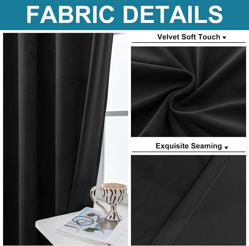 YSTELLAA Gardinen Samt 2er Set, 140×145 cm, Verdunklungsvorhänge Mit Ösen, Vorhang Blickdicht Wohnzi