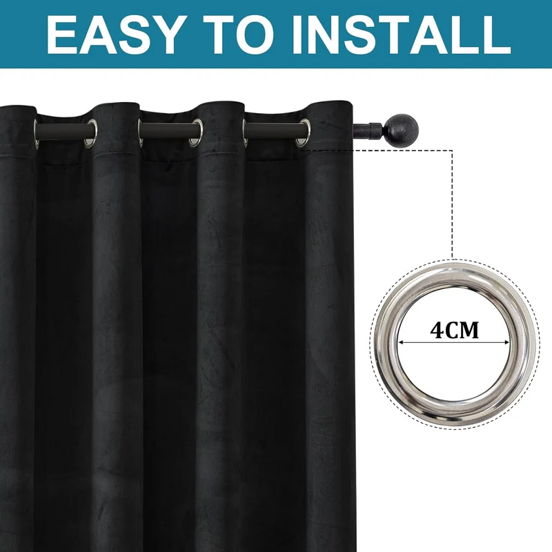 YSTELLAA Gardinen Samt 2er Set, 140×145 cm, Verdunklungsvorhänge Mit Ösen, Vorhang Blickdicht Wohnzi