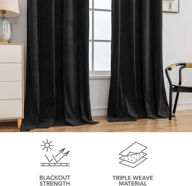 YSTELLAA Gardinen Samt 2er Set, 140×145 cm, Verdunklungsvorhänge Mit Ösen, Vorhang Blickdicht Wohnzi