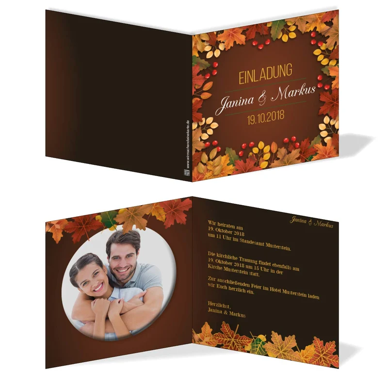 Einladungskarten Hochzeit Hochzeitskarten mit Druck - Herbsthochzeit 40, 40