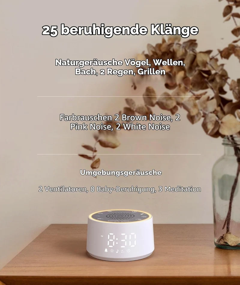 Dreamegg White Noise Machine mit Licht und Wecker, Weisses Rauschen Gerät für Erwachsene und Kinder,