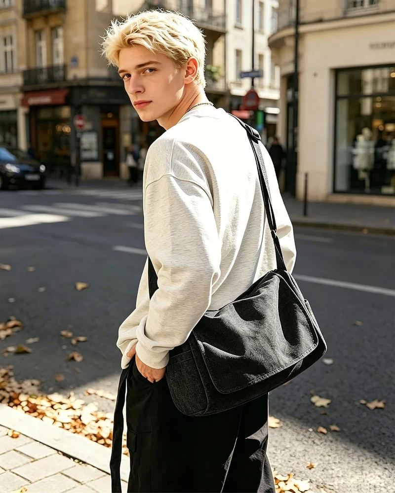 Umhängetaschen Herren aus Canvas, Vintage Canvas Messenger Bag, Laptoptasche 15.6 Zoll Arbeitstasche