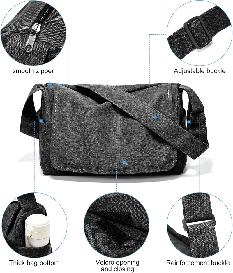 Umhängetaschen Herren aus Canvas, Vintage Canvas Messenger Bag, Laptoptasche 15.6 Zoll Arbeitstasche