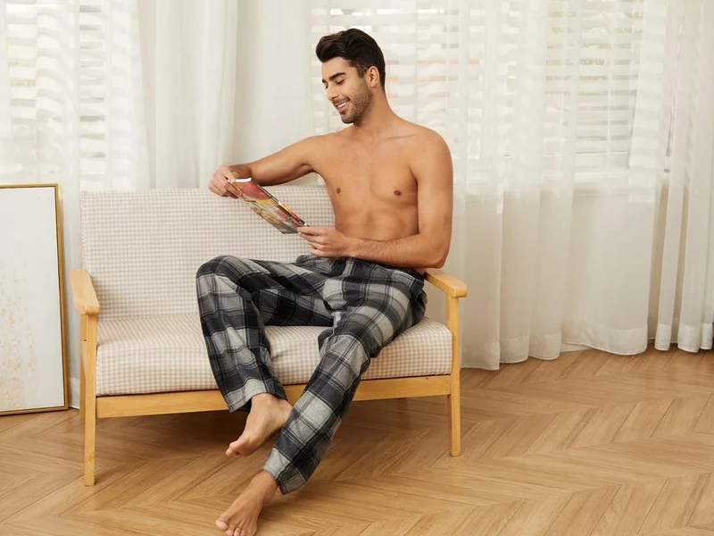 U2SKIIN Pyjamahose Herren lang kariert Schlafhose Schlafanzughosen für Herren Fleece Pyjama Hosen Na