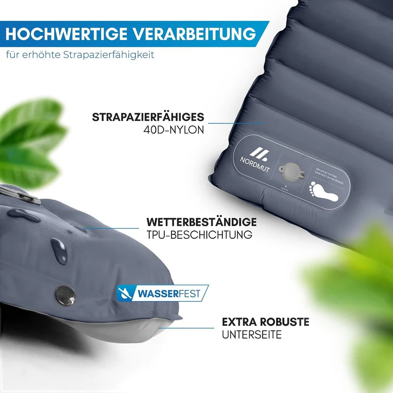 NORDMUT® Isomatte Selbstaufblasend 2 Personen - Outdoor Matratze 10cm Ultra komfortabel - Luftmatrat