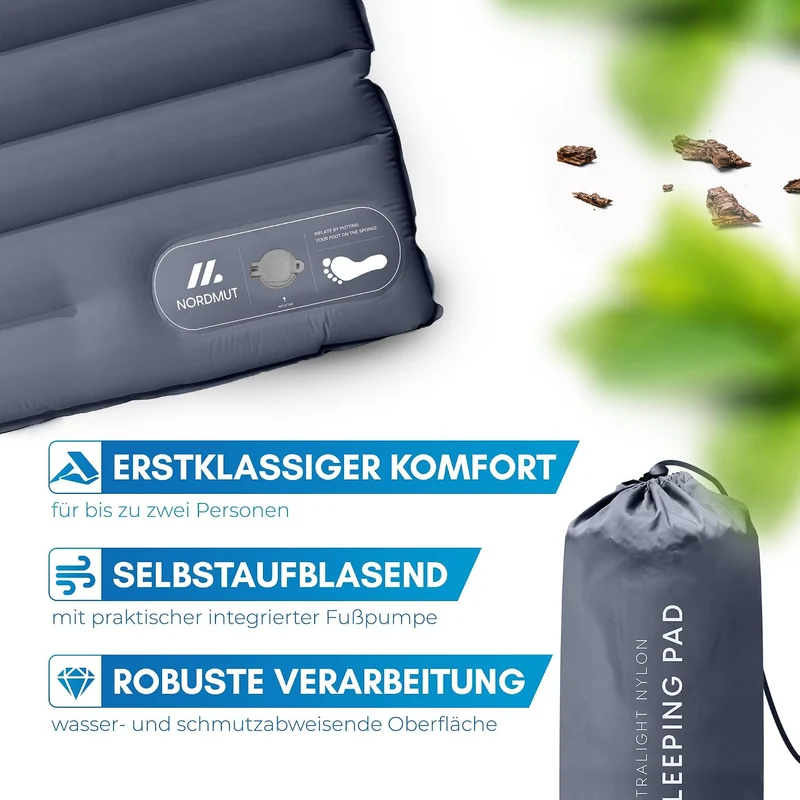 NORDMUT® Isomatte Selbstaufblasend 2 Personen - Outdoor Matratze 10cm Ultra komfortabel - Luftmatrat