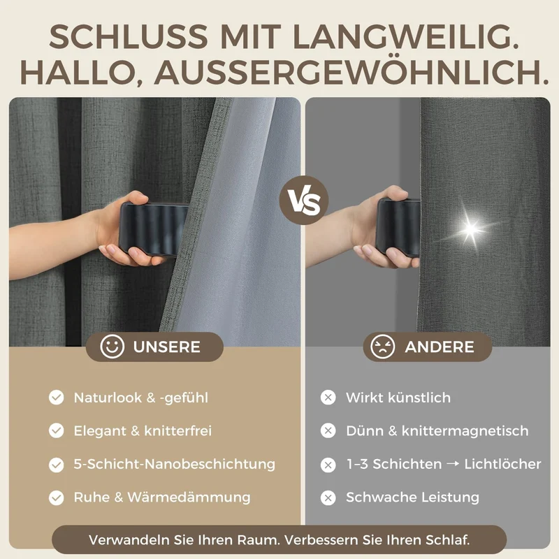 100% Verdunklungsvorhänge Thermovorhänge Kälteschutz Gardinen mit Kräuselband 140 x 120 cm (HxB) 2er