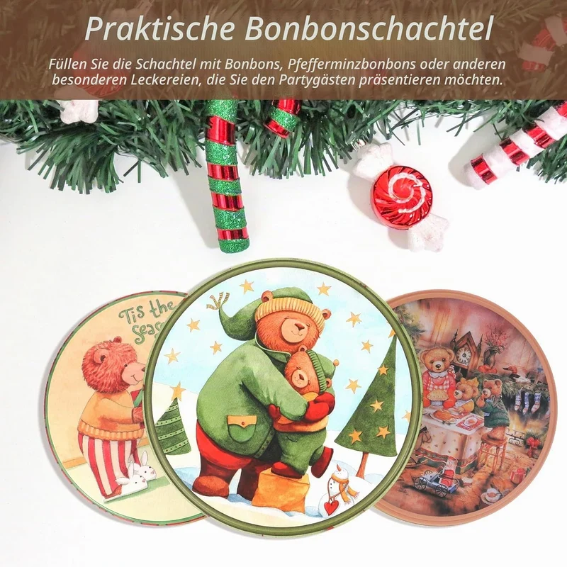 Angoily 4 Stück Keksdose Metall Weihnachten, Dosen Weihnachten, mit Vintage Bär Muster, Weihnachtsdo