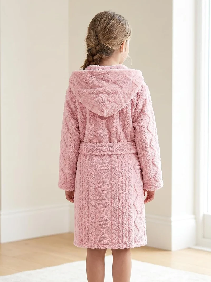 JiAmy Kinder Bademantel mit Kapuze Fleece Morgenmantel für Jungen Mädchen Rosa 10-12 Jahre, Rosa 10-