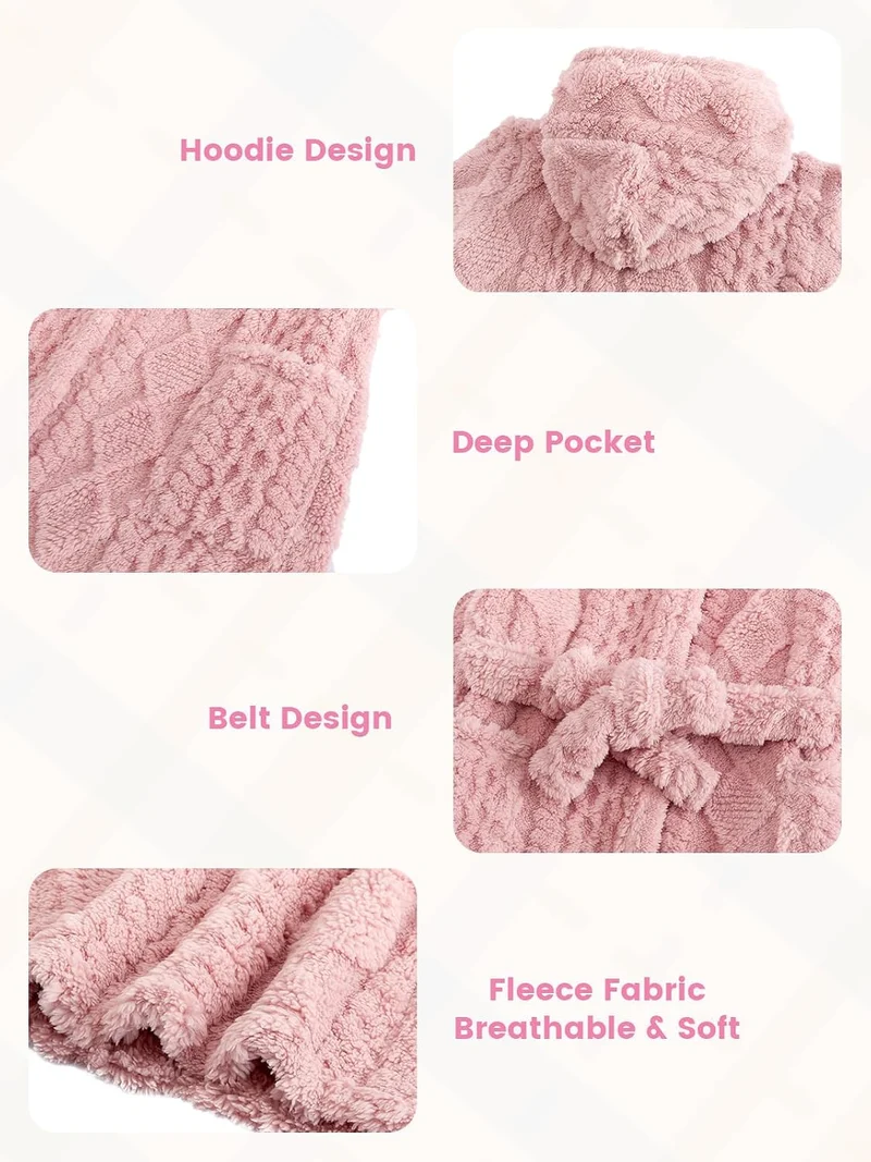JiAmy Kinder Bademantel mit Kapuze Fleece Morgenmantel für Jungen Mädchen Rosa 10-12 Jahre, Rosa 10-