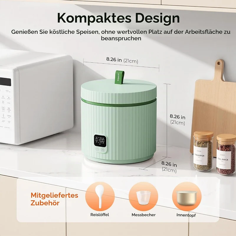 TOKIT Reiskocher 1.5L Mini Elektrische Reis Kocher, Multifunktionskocher mit Keramik Antihaftbeschic