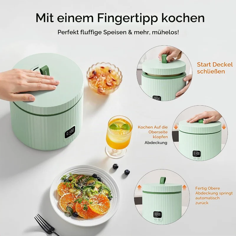 TOKIT Reiskocher 1.5L Mini Elektrische Reis Kocher, Multifunktionskocher mit Keramik Antihaftbeschic