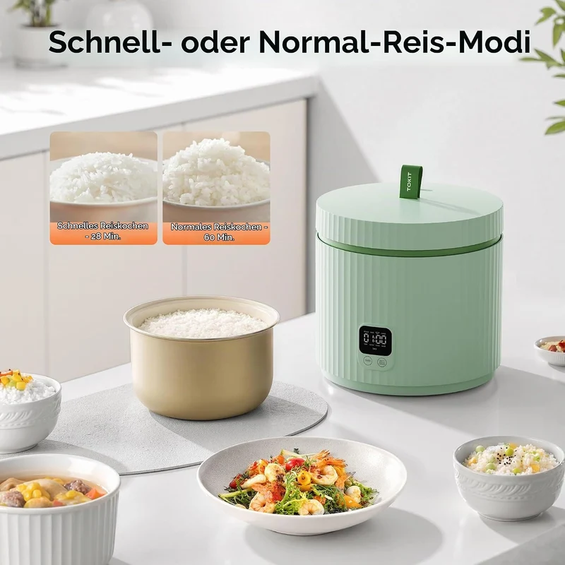 TOKIT Reiskocher 1.5L Mini Elektrische Reis Kocher, Multifunktionskocher mit Keramik Antihaftbeschic