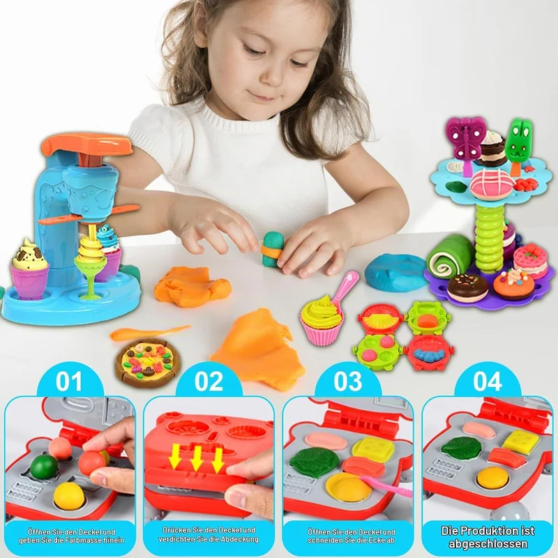 UCAMP 65 Stück Modelliermasse für Kinder, Zubehör zum Erstellen von Hamburgern und Pizza, kreatives
