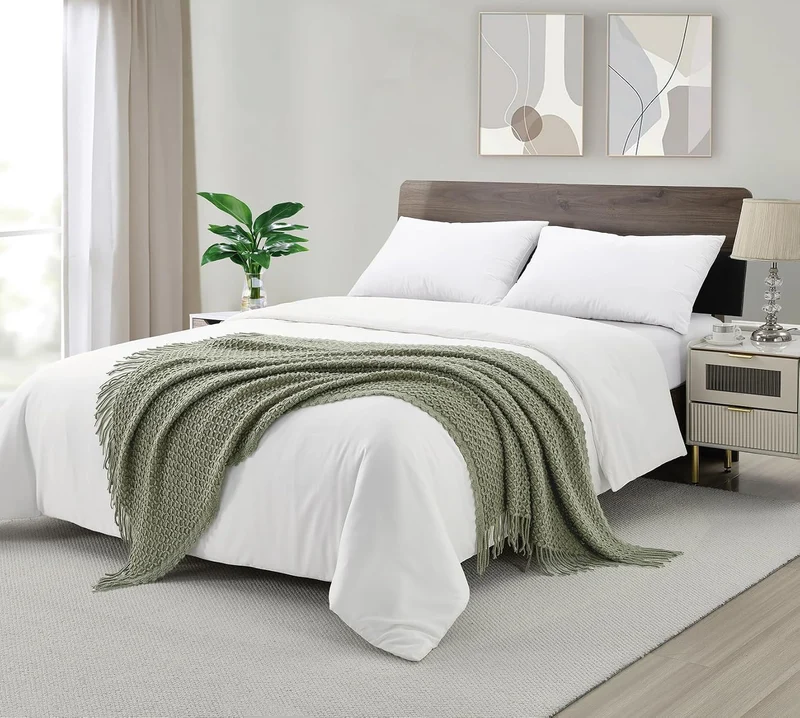 CREVENT Landhaus-Stil Boho Strickdecke für Couch Sofa Sessel Bett Wohnzimmer Dekoration, Weich Warm