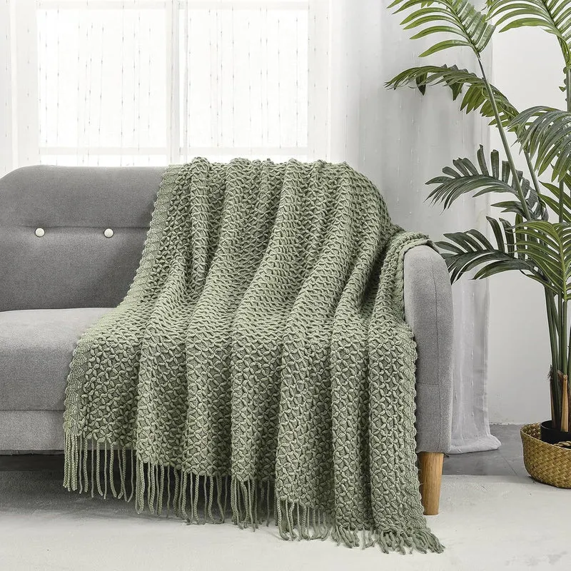 CREVENT Landhaus-Stil Boho Strickdecke für Couch Sofa Sessel Bett Wohnzimmer Dekoration, Weich Warm