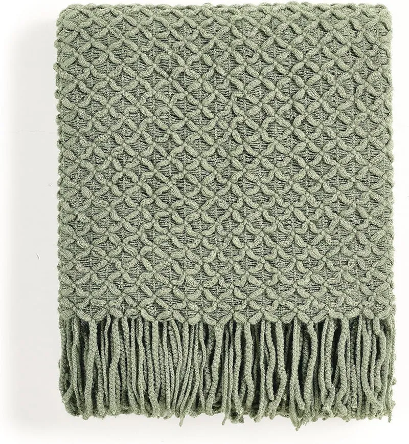 CREVENT Landhaus-Stil Boho Strickdecke für Couch Sofa Sessel Bett Wohnzimmer Dekoration, Weich Warm