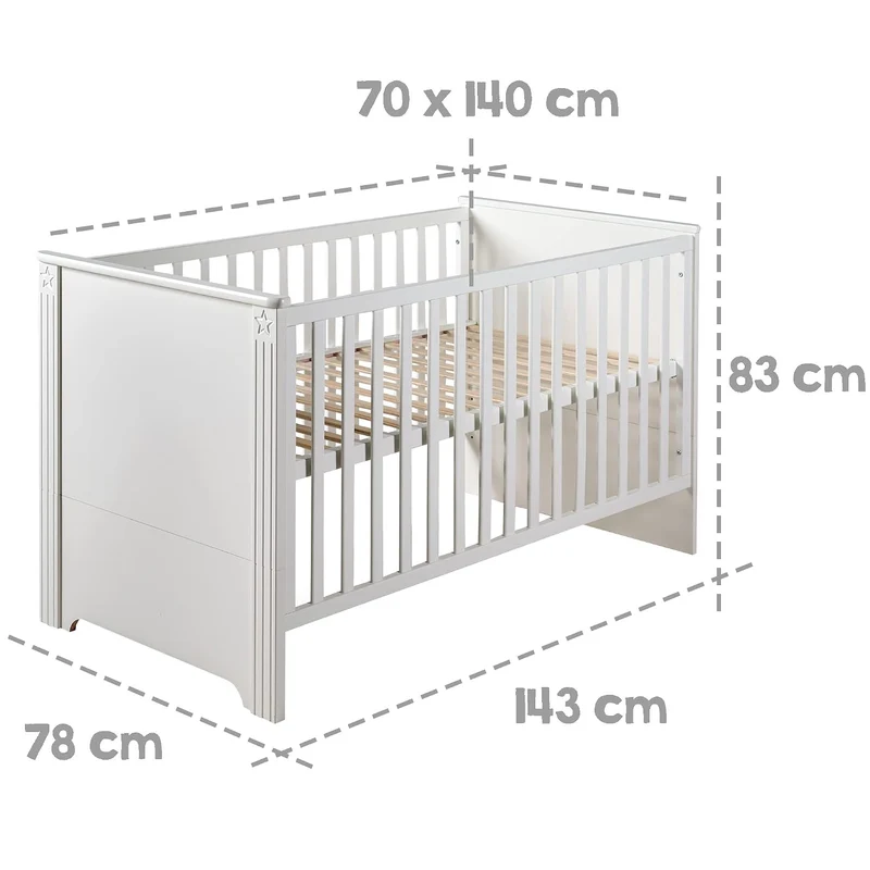 roba Möbelset 'Maxi‘, inkl. Kombi-Bett 70 x 140 cm, Wickelkommode und 3-türigem Kleiderschrank, weis