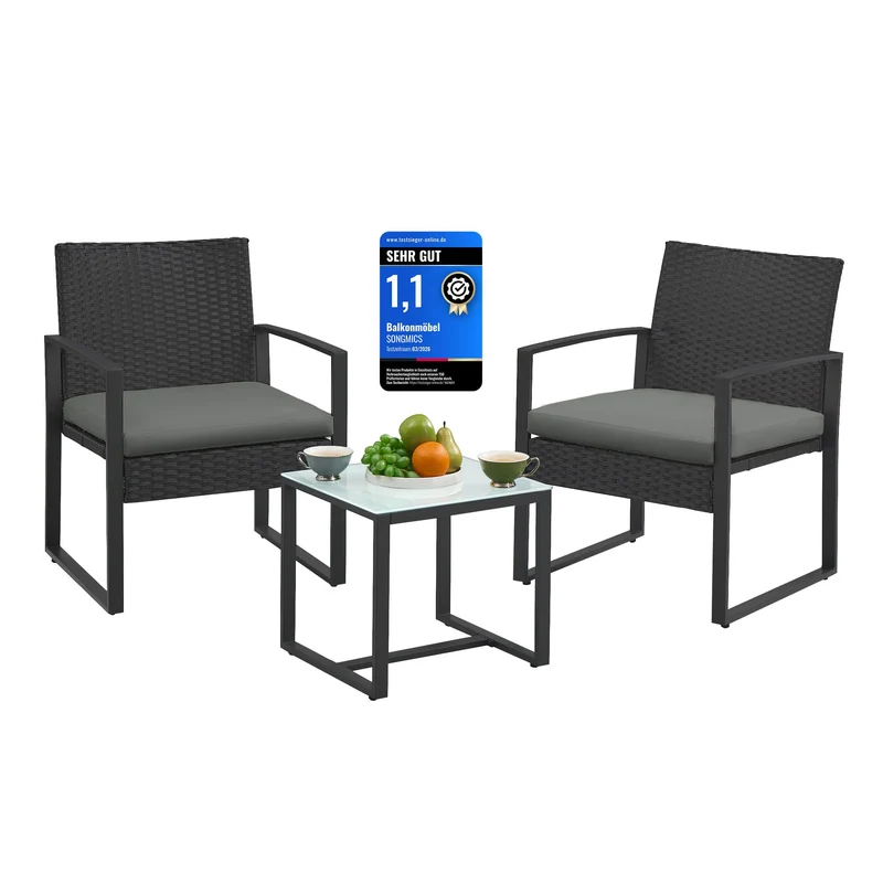 SONGMICS Balkonmöbel, Gartenmöbel-Set, aus PE-Polyrattan, Lounge-Set, Tisch und 2 Stühle, Terrassenm