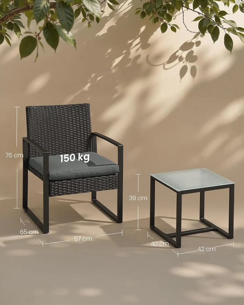 SONGMICS Balkonmöbel, Gartenmöbel-Set, aus PE-Polyrattan, Lounge-Set, Tisch und 2 Stühle, Terrassenm
