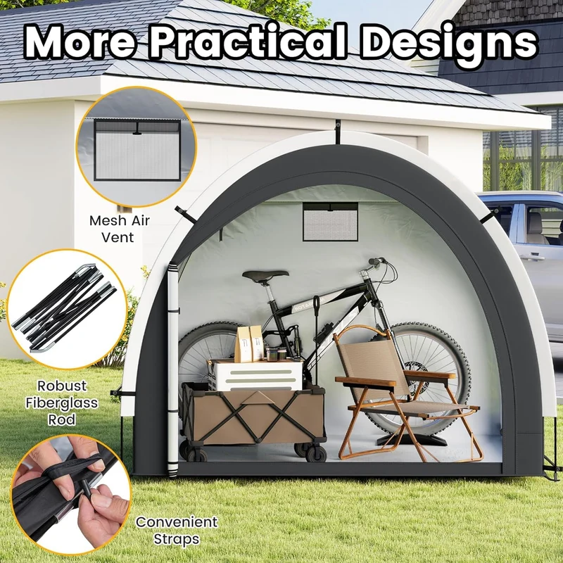 FANTASK Fahrradzelt Outdoor für 4-5 Fahrräder, Fahrradgarage wetterfest mit 2 Rolltüren, Fenster & T