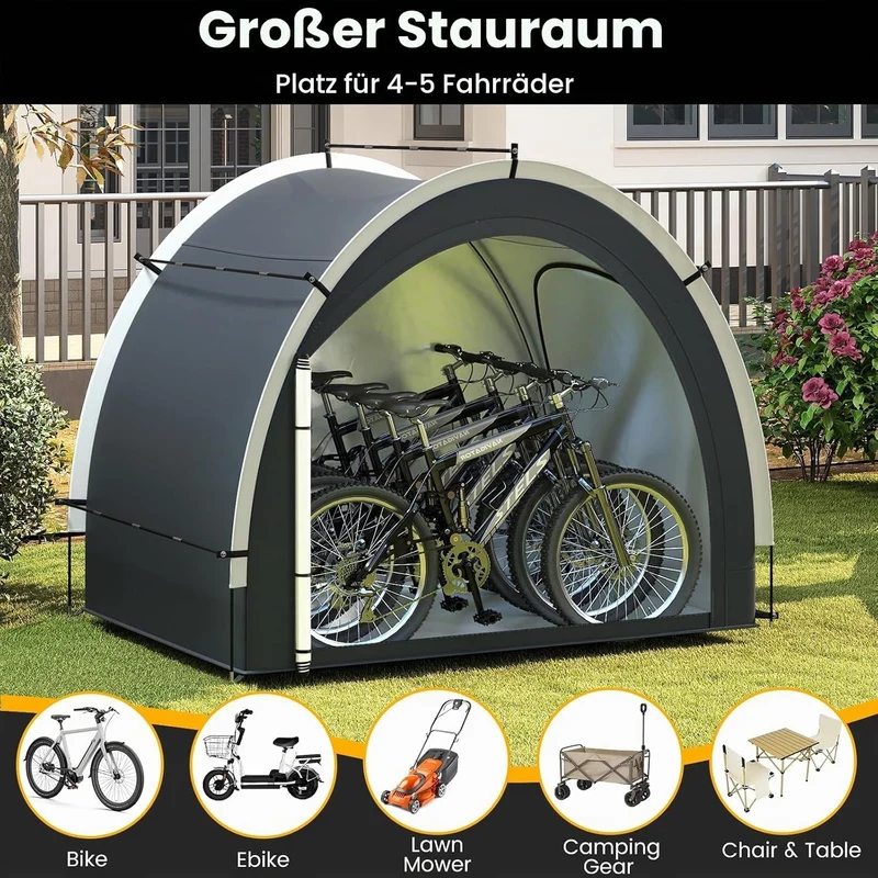 FANTASK Fahrradzelt Outdoor für 4-5 Fahrräder, Fahrradgarage wetterfest mit 2 Rolltüren, Fenster & T