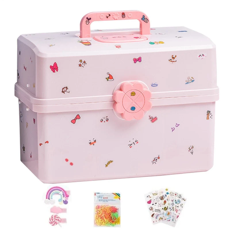 3 Etagen Aufbewahrungsbox Haarschmuck Mädchen, 23x34x19cm Schmuckschatulle Kinder, Plastik Schmuckkä